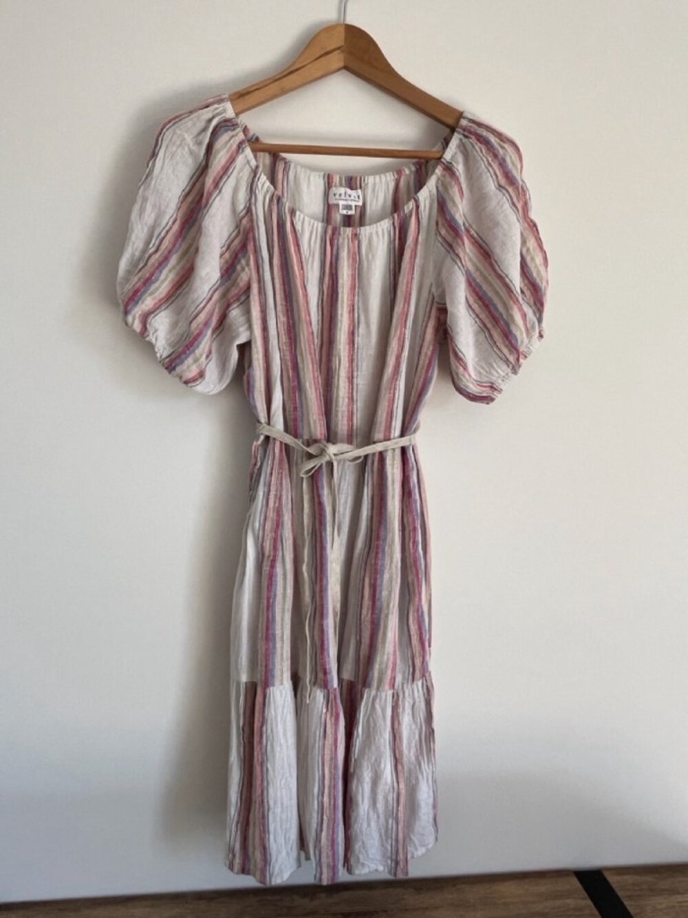 Velvet by Graham & Spencer Striped Puff Sleeve Dress M